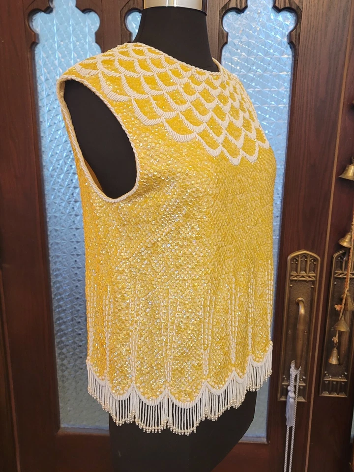 Vintage Sammy Wong Hand-Beaded Lamb's Wool, Silk Lined Sleeveless Sweater - Image 3 of 4