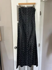 Jessica McClintock Formal Dress Strapless Black Gown Embroidery Vintage Size 12