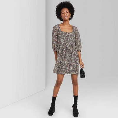 square neck chiffon dress