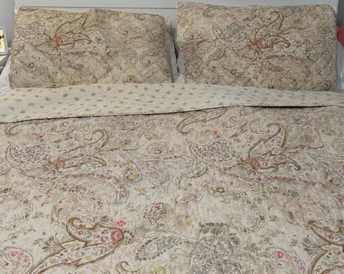 Pottery Barn Muted Floral Quilt Set Neutral King 2 Std Shams Paisley Boho Rare🦩 - Picture 4 of 7