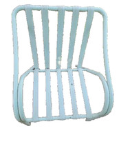 Brown Jordan Patio Chair Metal Vertical Vinyl Strap Double Arm Aqua Stacks MCM