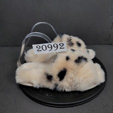 Jenni Intimates Fluffy Slippers Womens Sz 8 Beige Black Pokla Dot Slide Sandals
