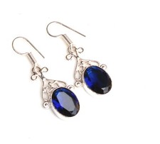  Gemstone Handmade 925 Sterling Silver Jewelry Blue Tanzanite Earring Sz 1.20"