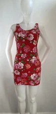 Vintage 80s GITANO Dress SZ M Red Floral BodyCon Mini Sleeveless Club Sexy