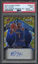 2020-21 Panini Prizm Auto /10 Obi Toppin Rookie Gold Fast Break PSA 9
