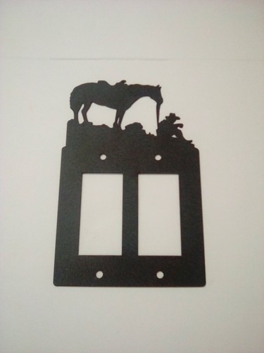 Double Toggle Plate Cover Cowboy Horse County Ranch Cabin Lodge Metal Black - Picture 2 of 7