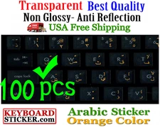 Arabic Keyboard Sticker Orange letters Transparent Reseller 100 Pack DEAL!!