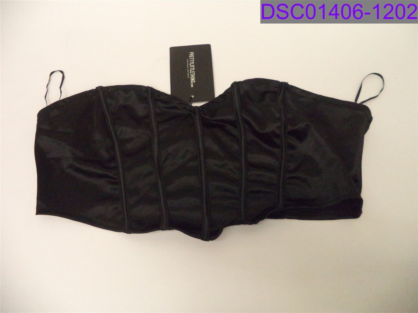 Pretty Little Thing Women's 14 Plus Black Satin Corset Crop Top P/N CME2147/4/62