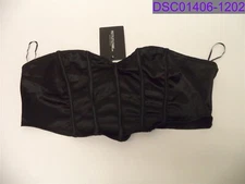 Pretty Little Thing Women's 14 Plus Black Satin Corset Crop Top P/N CME2147/4/62