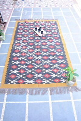 Kilim Multi Colour Rug Wool Vintage Runner Jute Hand Woven Carpet Oriental Area