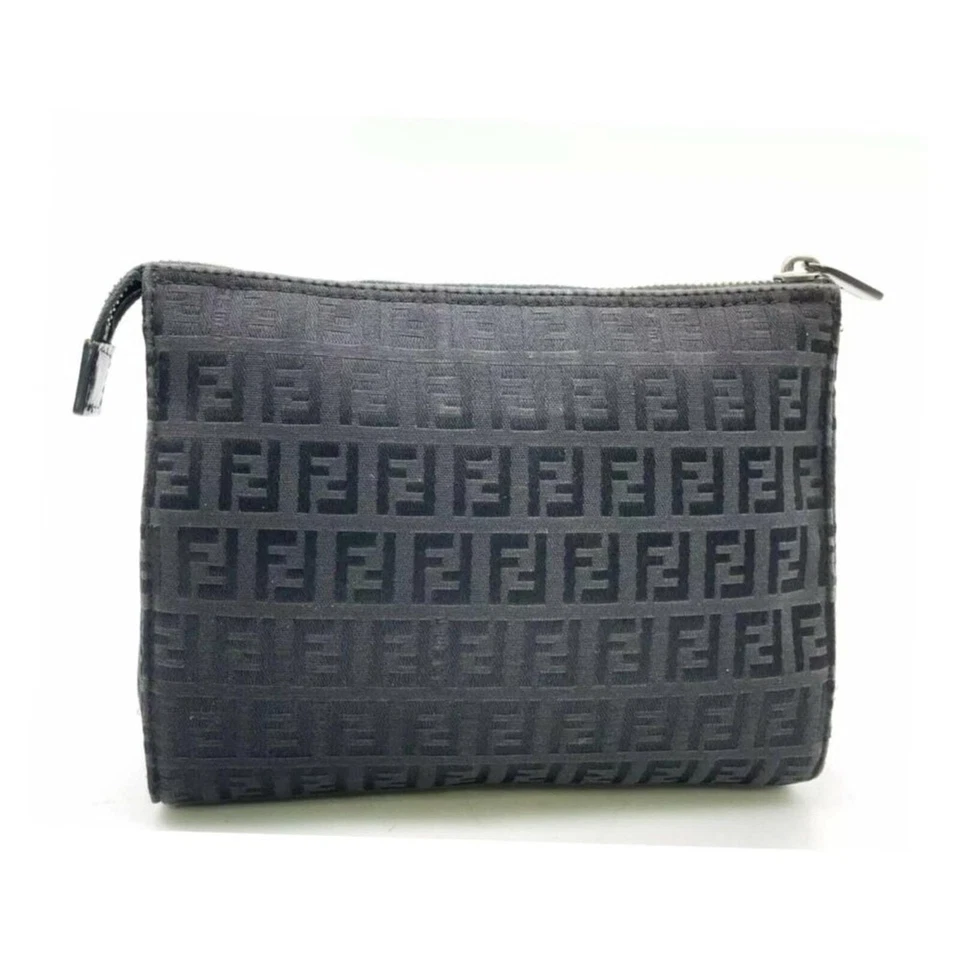 Fendi Zucca Patrón Calabacín Lona Nylon Negro Bolsa 80-012625 Foto 2 de 4