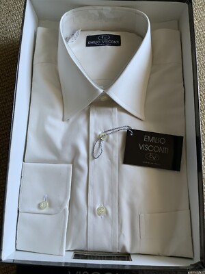 New EV Mens100%Cotton Shirt USASize16.5 (EU42 )Col.Ivory Solid.Made In Italy.