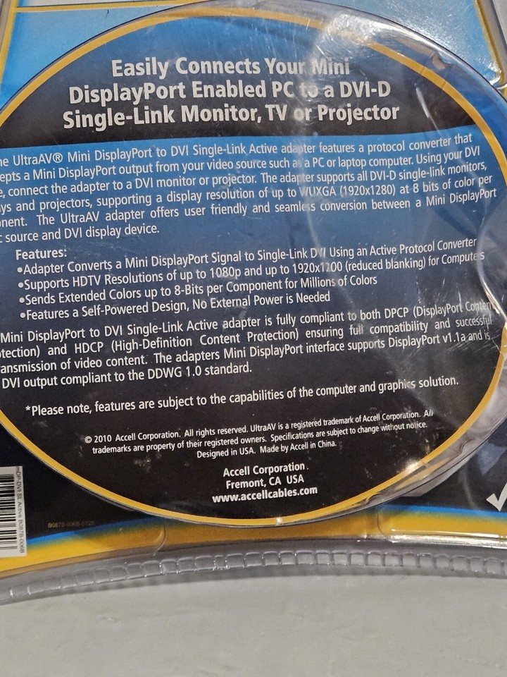 Accell B087M -006B Mini Display Port to DV-d single link adapter | eBay