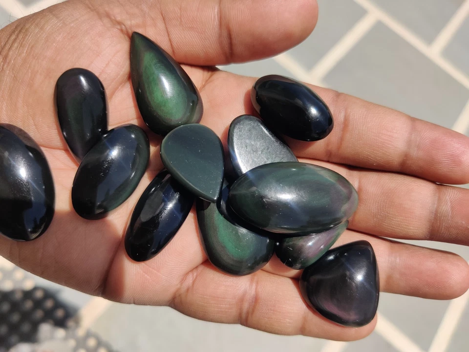 Cabujón de obsidiana arco iris natural gemas sueltas piedra preciosa de obsidiana natural 72110 Foto 2 de 4