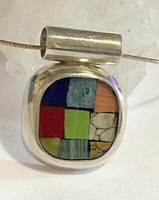 Handcrafted Art Glass SS 925 Pendant on Wire Choker Collar 15  MEXICO Necklace
