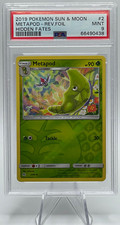 2019 POKEMON SUN & MOON HIDDEN FATES #2 METAPOD-REVERSE FOIL PSA 9 MINT