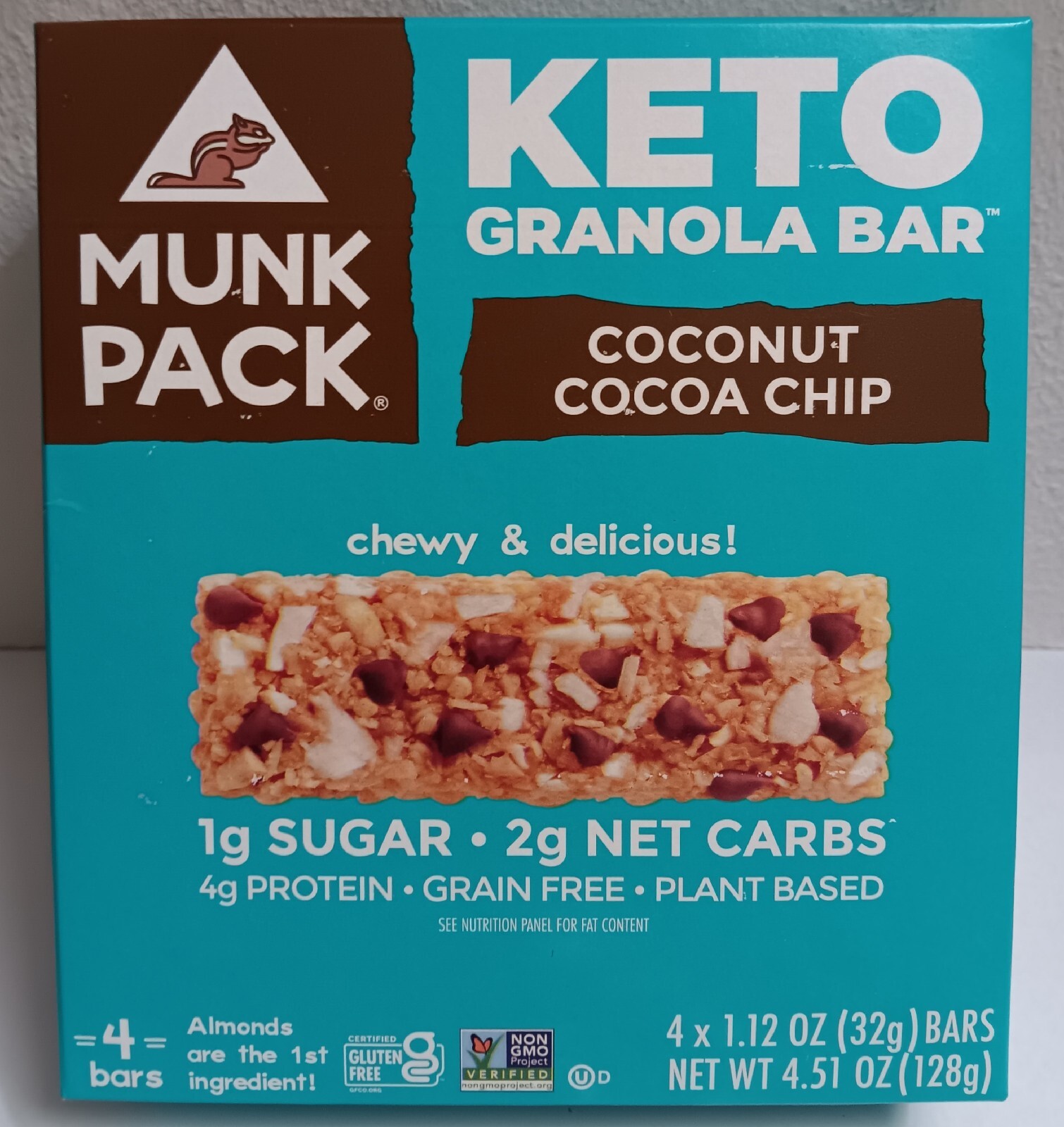 Munk Pack Keto Granola Bar Coconut Cocoa Chip, 4 Bars 1.12 oz Not