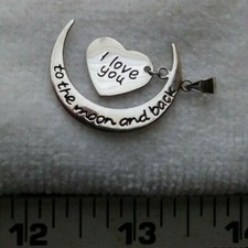 925 Sterling Silver Moon Heart Pendant I Love You To The Moon and Back 5153