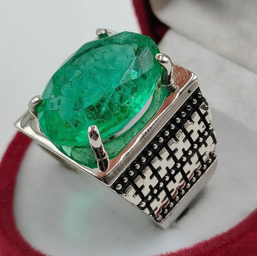 Rare Square shape Fluorite Natural Green Emerald Ring Sterling Silver 925 - Picture 5 of 9