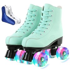 XUDREZ High-Top Roller Skates for Women - Cozy Green PU Leather, Indoor Outdo...