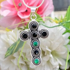 Ciondolo giorno speciale in argento sterling 925 croce con pietra preziosa ta...