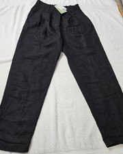 H M Womens Pants Linen Blend Size 4 Pleated Front Pockets Black trousers slacks