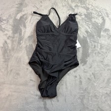 Charmo One Piece Swimsuit Womens Small Black Ruched Monokini Halter UPF 50 New