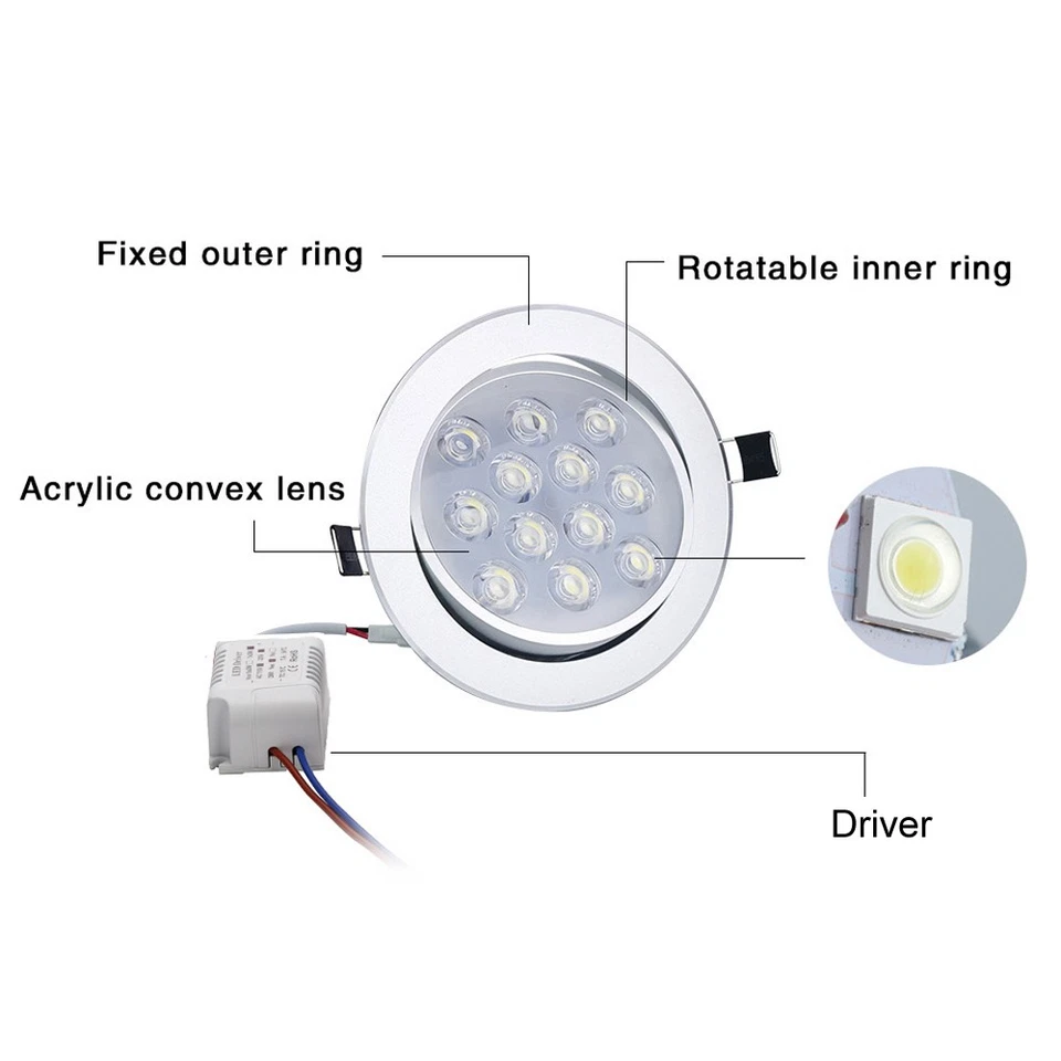 Dimmable Recessed LED Ceiling Downlight Spot Light Lamp 110V-240V Round 9/15/27W - Image 3 of 4