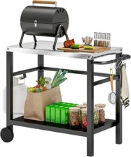Outsunny Outdoor Grill Dining Cart 2-Shelf Movable Pizza Oven Table Stand with S