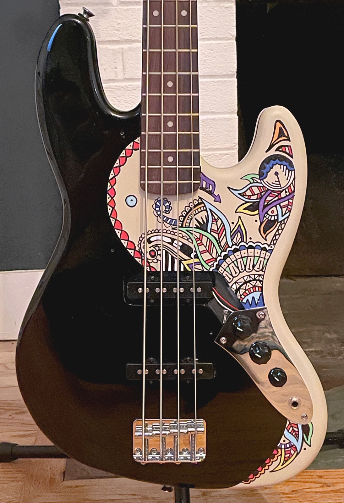 Fender Squier Jazz Bass 4-string Bass Guitar - Unique Custom Yin-Yang Design