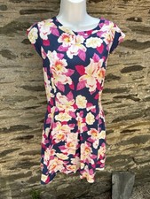 Oasis Summer Floral Dress 14 Navy Pink Viscose 