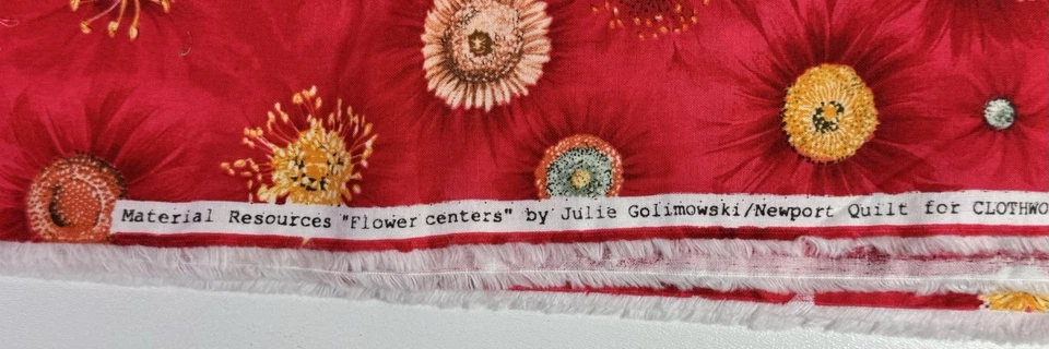 Fabric FLOWER CENTERS Julie Golimowski clothworks 1 yard Red Background - Image 4 of 4