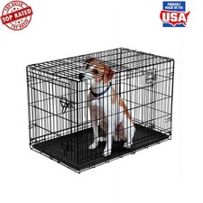 Double-Door Foldable Metal Dog Crate Heavy Duty Divider Small Pet Kennel Durable