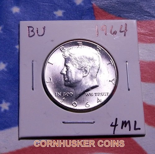 1964 Kennedy Half Dollar BRIGHT UNCIRCULATED 90% Silver Coin ~ FREE SHIP 👀