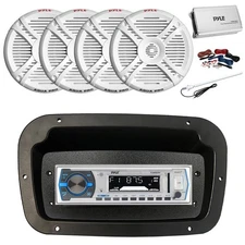Pyle Marine Radio,Spa Bezel,Adapter,Antenna,Amp,Kit, 4x 7.7" 280W White Speaker
