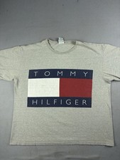 Vintage Tommy Hilfiger Big Flag T Shirt Size 2XL Fits XL Gray Short Sleeve 90s