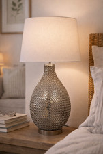 Pair of lamps silver loop chain detailed set of 2 linen lamp shades