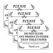 4 PCS Do Not Flush Any Products Other Than Toilet Paper Sign, 5” x 4” Thick A...