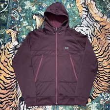 Oakley Full Zip Up Hoodie Jacket Full Zip Large Red Utility Pockets Logo Outdoor