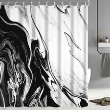 Black and White Shower Curtain, Modern Abstract Black Marble Shower Curtain f...