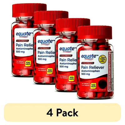 **4 Pack**Equate Extra Strength Acetaminophen 500mg 100 Tablets Exp.06/2027
