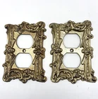 Vintage Ornate Duplex Outlet Cover Plates MC Co Brass Tone Rococo Style Set of 2
