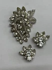 Vintage EISENBERG ice Clear/White Rhinestone Silver Toned Brooch & Earring Lot