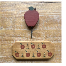 Hand Painted Apple Motif Wooden Key Rack with...