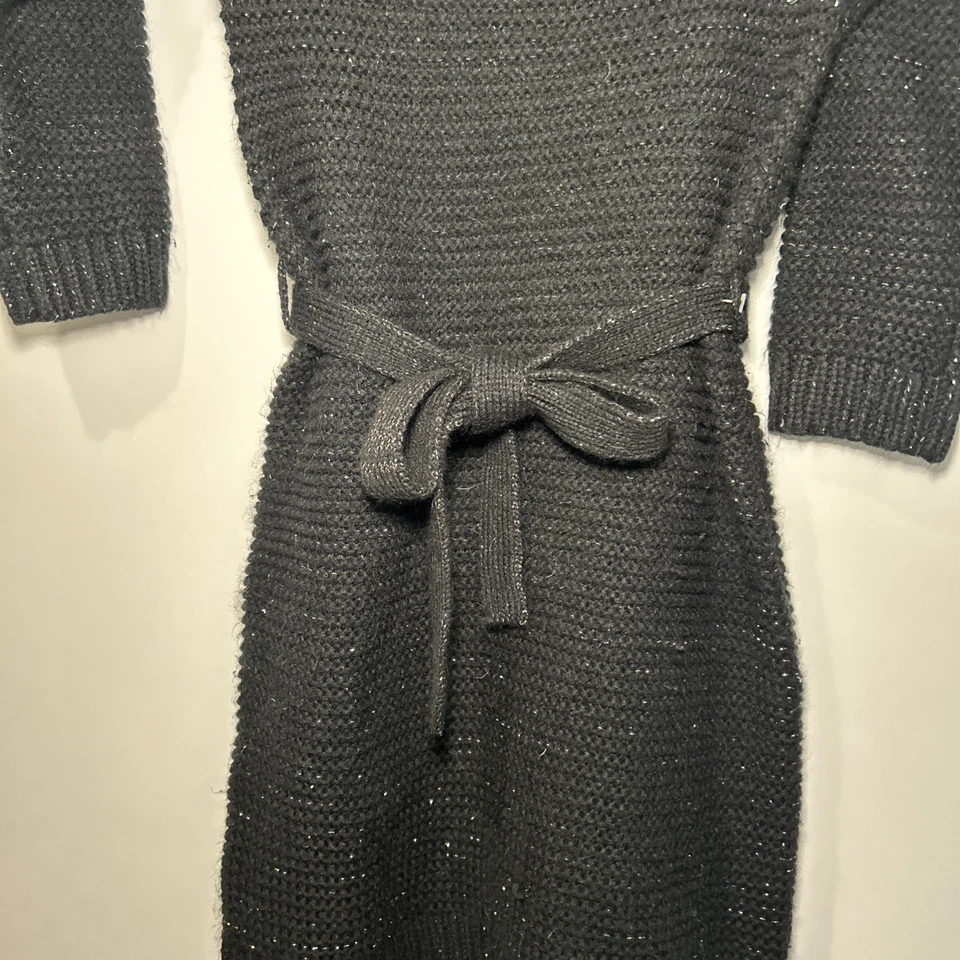 Vestido Suéter Tejido Cherokee Niña Negro (Brillo Dorado) Grande 12/14 Capucha Cuello Cinturón Foto 2 de 4