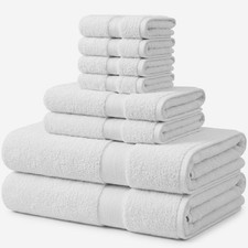 100 Cotton Bathroom Towel Set 2 Bath 2 Hand 4 Washcloths White 8 Piece