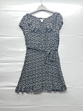 Monsoon Women Floral Midi Dress Size 14 Ruffle Round Neck Cap Sleeve Belted