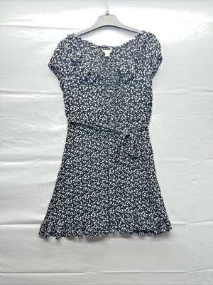 Monsoon Damen Blumen Kleid Größe 14 Rüschen Rundhals Flügelärmel Gürtel