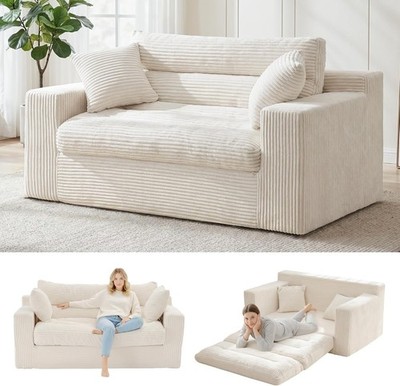 Convertible Sofa Bed, Pull Out Boneless Couch Loveseat Floor Sofa Bed with Pillo