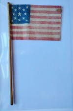 Antique 13 Star American Parade Flag Gauze 1876 Centennial Original Stick